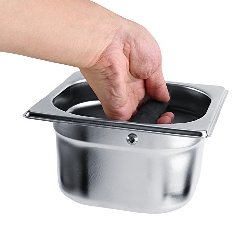  Stainless Steel Coffee Knock Box, Professional Coffee Maker Machine Holder Container Knock Box With Deep Bowl / Durable Rubber Stem, Silver
