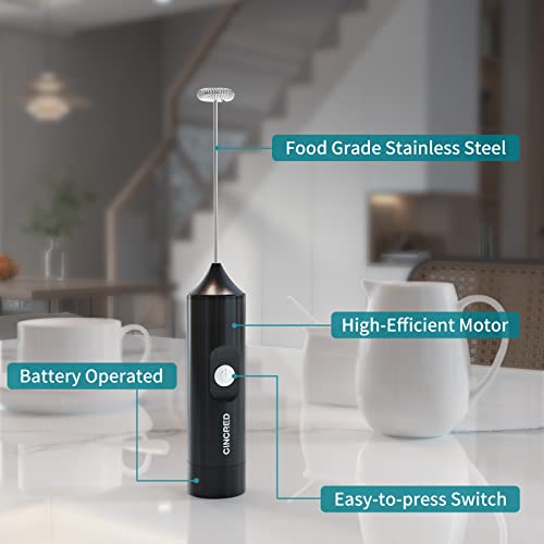  Updated Milk Frother - Hand Operated Battery Powered Frother For Coffee, Electric Whisk, Foam Maker And Drink Mixer For Your Latte, Cappuccino, Frappe, And Hot Chocolate (Black)