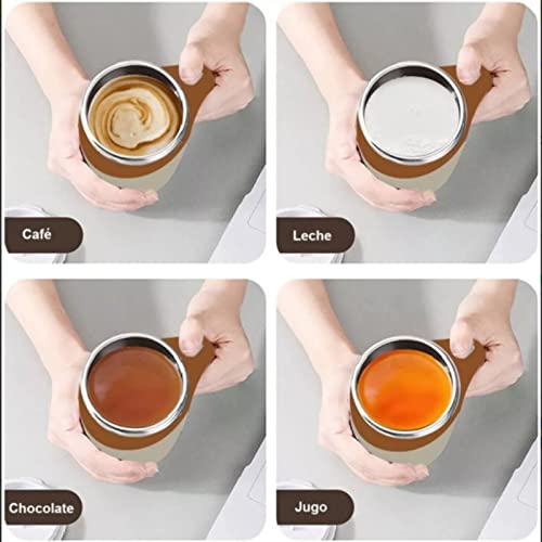  Self Stirring Mug, 304 Stainless Steel Automatic Magnetic Stirring Coffee Mug With Lid For Home Office Travel 380ML(Brown)