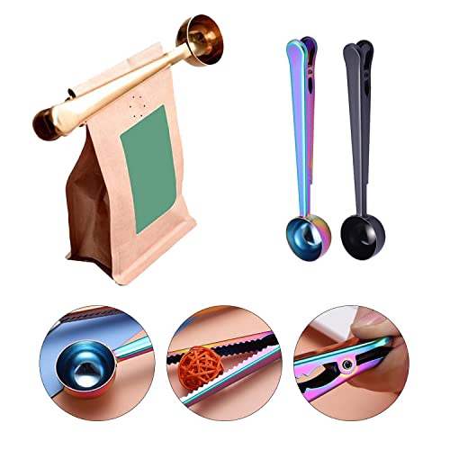  3 Pack Coffee Scoop, Stainless Steel Measuring Spoon With Coffee Bag Clip For Ground Coffee, Espresso, Coffee Beans (Black, Rose Gold, Rainbow Color)