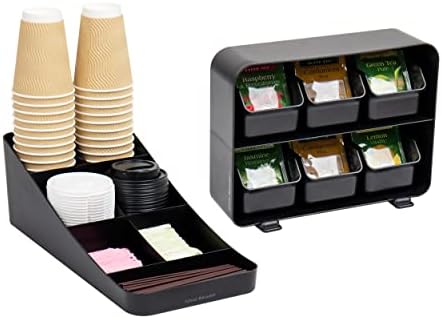 Mind Reader Anchor Collection, 7-Compartment Coffee Cup And Condiment Dispenser, Countertop Organizer, Set Of 2, Black