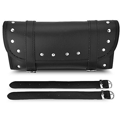  Motorcycle Motorbike Front Rear Fork Tool Bag Handlebar Bags Luggage Saddlebag Pouch Black PU Leather Roll Barrel Shape