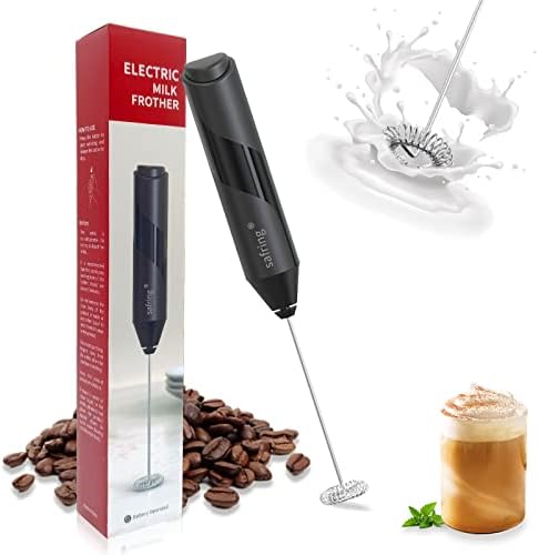  Safring Milk Frother For Coffee - Handheld Stainless Steel Electric Whisk, Battery Powered Foam Maker, Coffee Mixer, Mini Drink Blender For Latte, Frappe, Matcha, Hot Chocolate(Black)