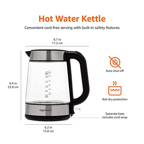 Amazon Basics Electric Glass And Steel Hot Tea Water Kettle, 1.7-Liter