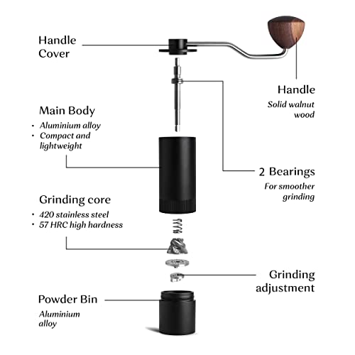  Premium Manual Coffee Grinder Stainless Steel With Aluminum Housing – Conical Hand Coffee Grinder Burr Mill With 5-Axis Grinding Burr And 12 Adjustable Settings – Smooth Grinding Action