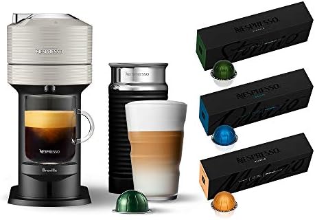  Nespresso Vertuo Next Coffee & Espresso Machine NEW By Breville, Light Grey, Coffee Maker And Espresso Machine + Nespresso Capsules VertuoLine Medium And Dark Roast Coffee, 30 Count Coffee Pods