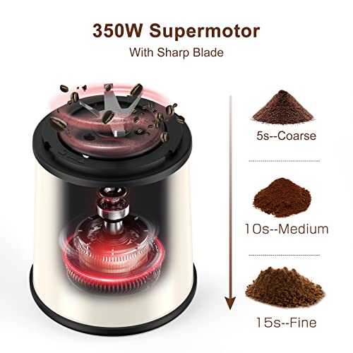  Coffee Grinder Electric, HOMEASY Electric Spice Grinder Coffee Bean Grinder Spice Blender For Coffee Bean Nuts Spice With 304 Stainless Steel Blades Removable Bowls, 350W, 110-120V (Beige)