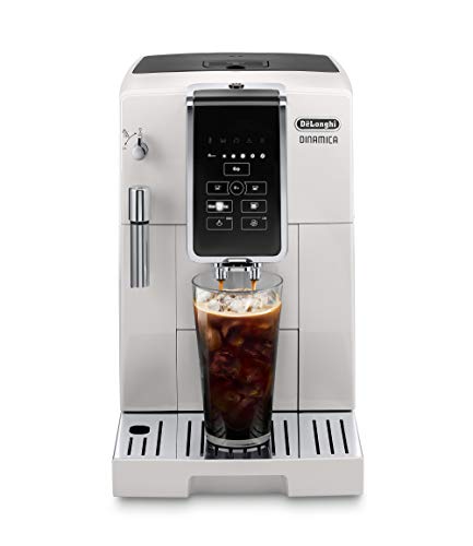 De'Longhi Dinamica Automatic Coffee & Espresso Machine TrueBrew, Burr Grinder + Descaling Solution, Cleaning Brush & Bean Shaped Icecube Tray, White & Milk Frothing Jug, 12 Oz, Stainless Steel