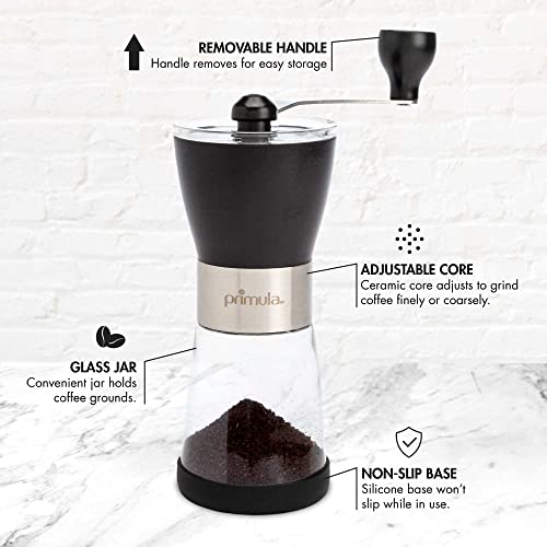  Manual Adjustable Burr Coffee Grinder-Ceramic Mill & Brushed Stainless Steel Body-Whole Bean For French Press, Cold Brew, Espresso, Camping