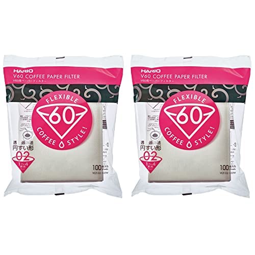 Hario V60 Paper Coffee Filters Single Use Pour Over Cone Filters Size 02 White, 100 Count, 2-pack