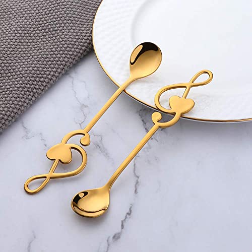  Fancy Espresso Coffee Spoons Gold Set Of 8, MINGYU 6-inch Music Note Design Cute And Lovely Small Mixing Spoons Set, 18/8 Stainless Steel Shiny For Daily Use/Café/Restaurant/Hotel