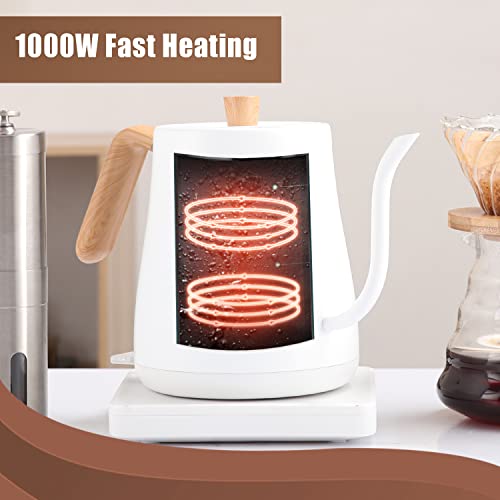  CUZE Gooseneck Electric Kettle, Pour Over Coffee And Tea Kettle, 100% Stainless Steel Inner With Leak Proof Design, 1000W Rapid Heating 0.8L (Wood Handle)