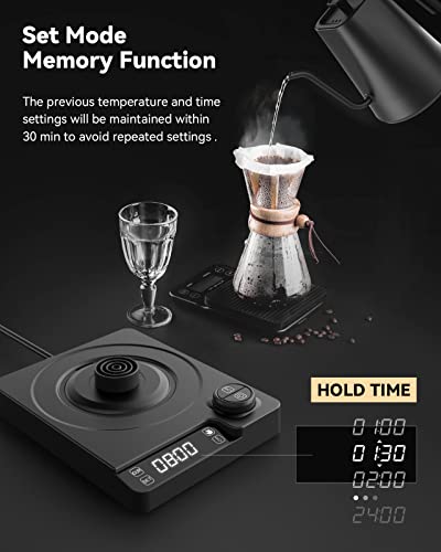 Gooseneck Electric Kettle, Gooseneck Kettle For Coffee And Tea,0.9L Temperature Control Tea Kettles 1200W Rapid Heating Auto Shutoff Anti-dry Coffee Kettle Black