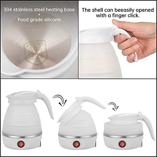  Foldable Portable Kettle | Travel Kettle - Upgraded Food Grade Silicone, 5 Mins Heater To Quickly Foldable Electric Kettle, White 600ML 110V US Plug