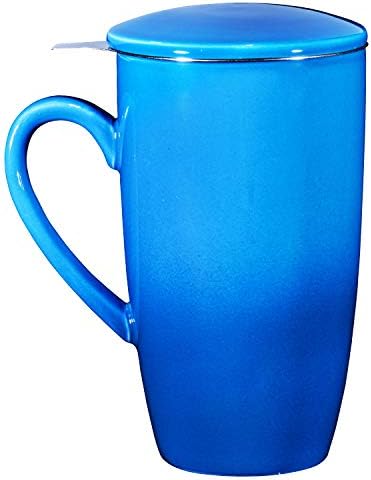  16 Oz Porcelin Ceramic Mug With Tea Infuser And Lid, Loose Leaf Tea Cup, Gift For Tea Lovers, Large Mug For Office And Travel, Gift For Christmas, Coffee Mug With Lid, Grey