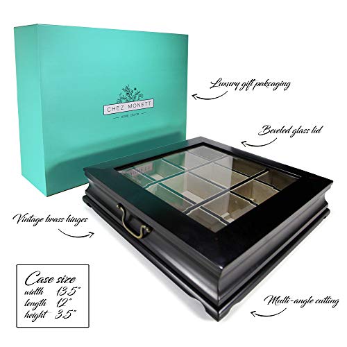 Tea Chest Large Storage Tea Bag Box Wooden With Beveled Glass Window 12 Compartments By ChezMonett