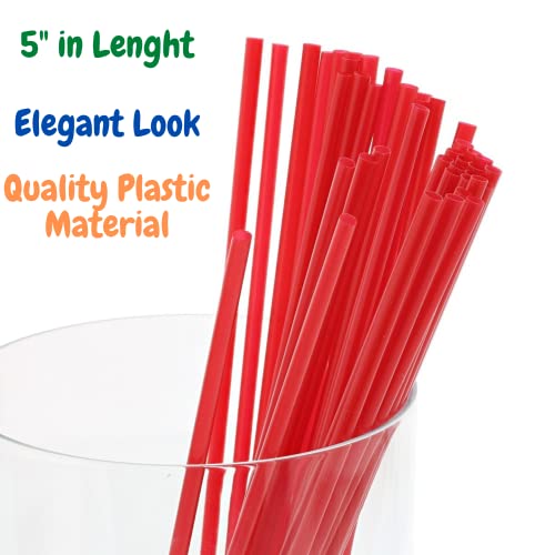  5 Inch Coffee & Cocktail Stirrers/Straws, Plastic Sip N Stir, 5" Inch, Red, 1000 Pack
