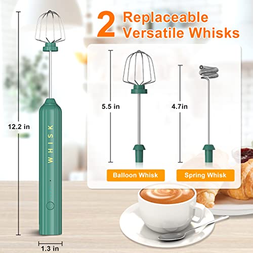  Rechargeable Milk Frother Handheld, Electric Coffee Frother With 2 Stainless Whisk, Adjustable Speed Mini Drink Mixer, Foam Maker Blender For Latte, Cappuccino, Matcha, Hot Chocolate (Green)
