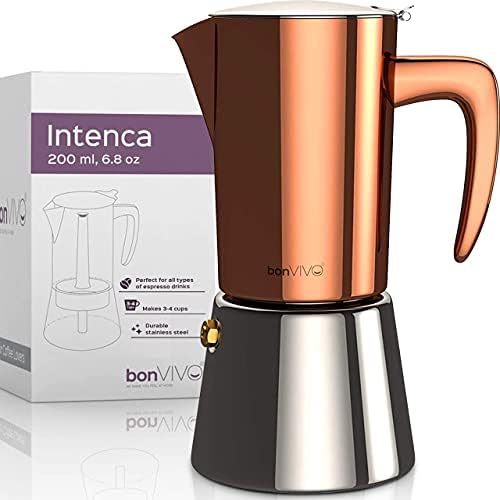  BonVIVO Intenca Stovetop Espresso Maker - Luxurious, Stainless Steel Italian Coffee Maker For Camping Or Home Use - Makes 2 Cups Of Full-Bodied Coffee - Chrome, 6.8 Oz