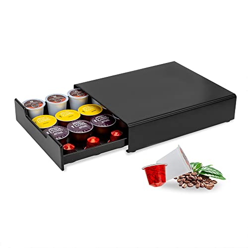  K-Cup Coffee Pods Holder, Coffee Pod Storage Drawer For Nespresso Capsules And Dolce Gusto, Organizer 20 Pod Capacity, Black