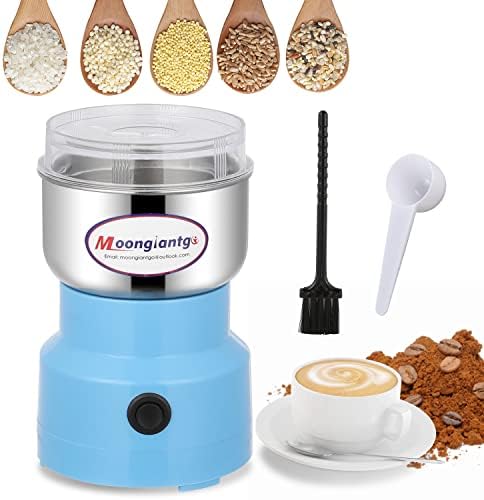  Mini Spice Coffee Grinder Electric 10s Fast Grinding Multifunction Smash Machine Dry Grain Mill Grinder For Spices Seeds Rice Beans Seasonings (Silver, 110V)