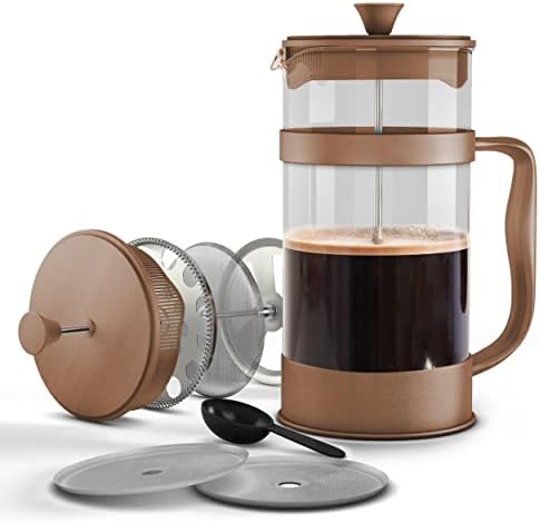  34 Ounce French Press Espresso And Tea Maker With Triple Filters, Stainless Steel Plunger And Heat Resistant Borosilicate Glass - Black