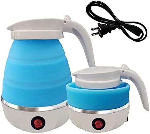  Foldable Portable Electric Kettle With Food Grade Silicone, 9 Mins Fast Water Boiling Tea Pot Coffee Pot For Camping Or Travel, Collapsible Kettle With Separable Power Cord 110V US Plug 600ML Blue