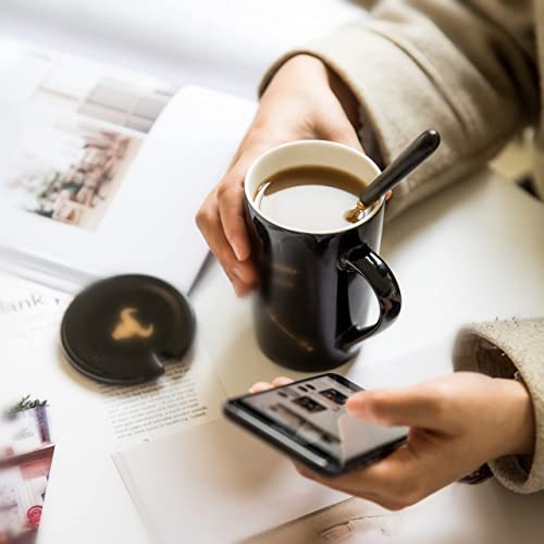  -15oz Scorpio Coffee Mug With Long Handle Spoon Lid Birthday Gift Ceramic Creative Constellation Zodiac Capacity Tea Cup For Cocoa Water Milk Juice (Scorpio-Black Gold)