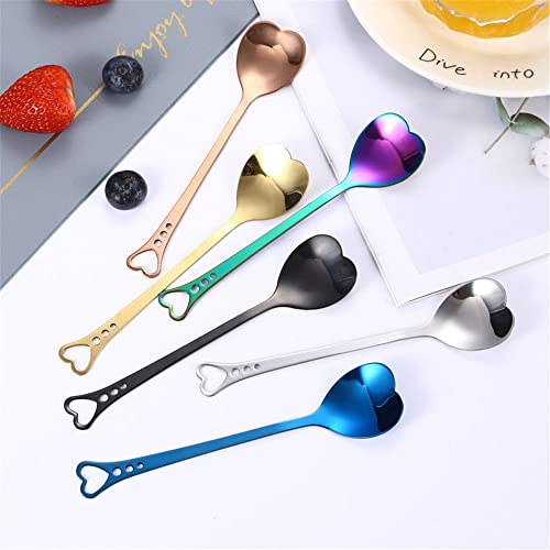  Kitchen Dessert Spoon Ice Cream Spoon Coffeeware Stainless Steel Coffee Spoon Mixing Spoon Heart Shaped(Gold)