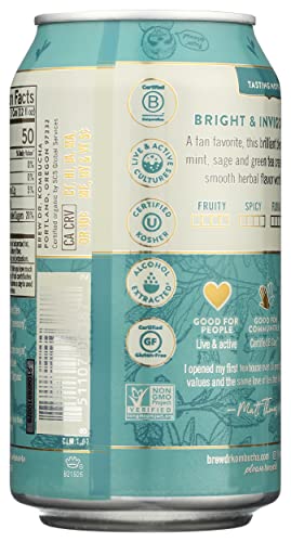  . Kombucha, Organic, Raw & Probiotic - Clear Mind Kombucha Cans- Green Tea With Rosemary, Peppermint And Sage - 4 Pack, 12 Fl Oz. Cans