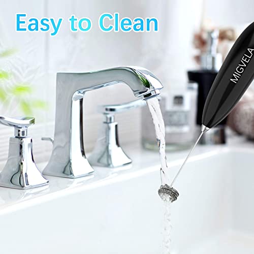  MIGVELA Coffee Milk Frother Handheld Electric Double Whisk Drink Mixer Battery Operated One-Button Hand Held Mini Foam Maker With Stand For Coffee Latte Cappuccino Hot Chocolate