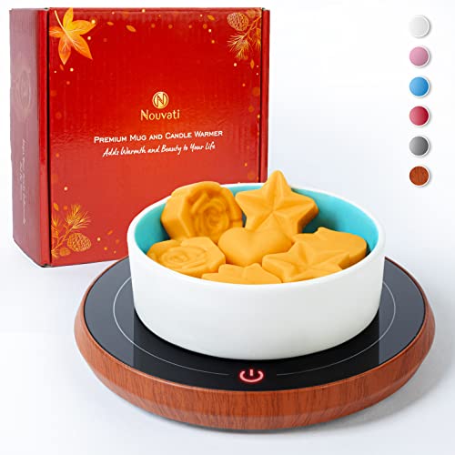  4-in-1 Wax Melt Warmer/Candle Warmer/Mug Warmer-Coffee Warmer For Desk Auto Shut-Off: Excellent Heating, Advanced Sensor, Safety Features, Stylish And Compact (Wood Grain)