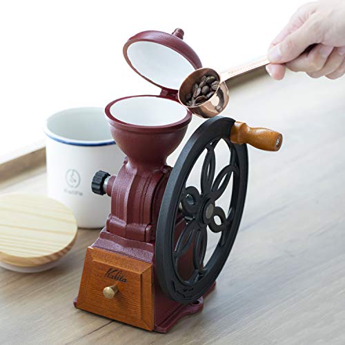 Kalita Coffee Mill, Cast Hand Grinding, Manual Diamond Mill, Red, N #42137 Antique Coffee Grinder, Adjustable Grinder, With Lid, Coffee Shop, Cafe