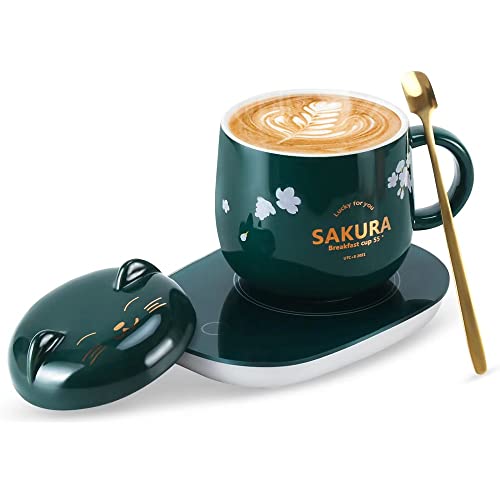 GENERIC Coffee Warmer With Mug,Smart Coffee Warmer Coffee Cup Warmer For Desk Office,Auto On/Off Gravity-Induction Coffee Tea Water Milk Warmer Plate (Green)