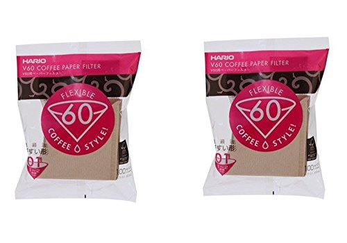 Hario 01 Coffee Paper Filters, 2-Pack Set 100 Filters Per Pack (Total Of 200 Filters) (Japan Import) (Natural Paper)