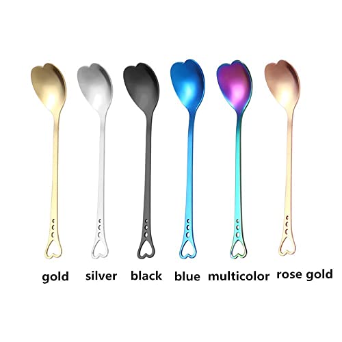  Kitchen Dessert Spoon Ice Cream Spoon Coffeeware Stainless Steel Coffee Spoon Mixing Spoon Heart Shaped(Gold)