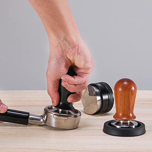  YOLOYO 53mm Espresso Tamper, Consistent Pressure Calibrated Coffee Tamper For Espresso Machine 54mm, Spring Loaded Tamper With Flat Stainless Steel Base (Precious Wood Handle)