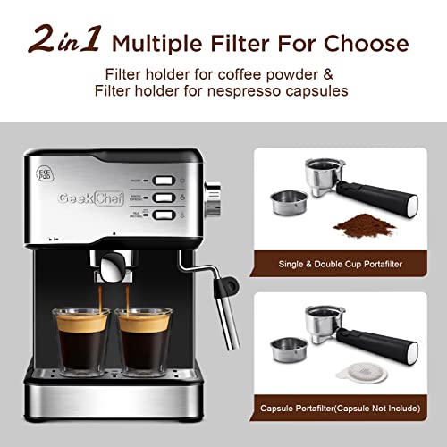  Espresso Machine Coffee Machine 20 Bar Pump Cappuccino Latte Maker With ESE POD Capsules Filter&Milk Frother Steam Wand, 1.5L Water Tank, For Home Barista, Stainless Steel 950W