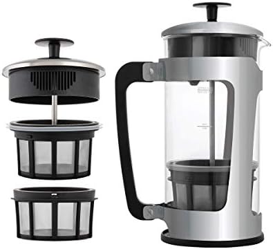  - P5 French Press - Double Micro-Filtered Coffee And Tea Maker, Grit-Free And Bitterness-Free Brews, Durable Stainless Steel Frame, Ideal For Loose Tea And Coffee Grounds - (Polished Stainless Steel, 32 Ounce)