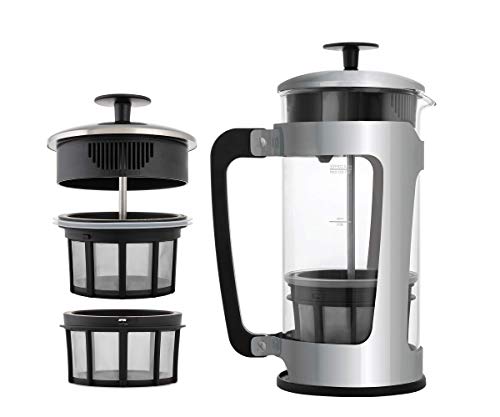  - P5 French Press - Double Micro-Filtered Coffee And Tea Maker, Grit-Free And Bitterness-Free Brews, Durable Stainless Steel Frame, Ideal For Loose Tea And Coffee Grounds - (Polished Stainless Steel, 32 Ounce)