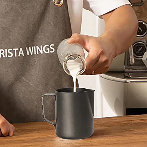  OTECH Black Milk Frothing Pitcher Steaming Cup 20 Ounce (600 Ml),Barista Tool Frother Jug For Espresso Machine Coffee Cappuccino Latte Art