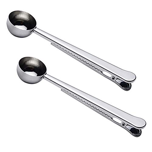  2 Pieces Coffee Scoop Clip Coffee Scoop Bag Clip Coffee Bag Clip Stainless Steel Coffee Scoop Clip Tea Scoop Bag Clip Tea Scoop Clip Tea Bag Clip For Coffee Tea Protein Powder, Silver
