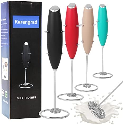  Handheld Milk Frother With Stand,Uses Batteries, Mini Electric Frother For Coffee,Latte,Cappuccino,Hot Chocolate,Matcha,Durable Drink Mixer With Stainless Steel Whisk (Black)