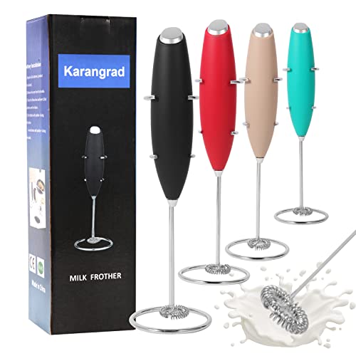 Handheld Milk Frother With Stand,Uses Batteries, Mini Electric Frother For Coffee,Latte,Cappuccino,Hot Chocolate,Matcha,Durable Drink Mixer With Stainless Steel Whisk (Black)