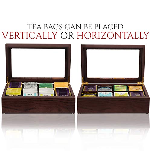  Tea Box - Luxury Wooden Tea Storage Chest From The Premier Collection - 8 Adjustable Compartment Tea Bags Organizer Container - Elegantly Handmade W/Scratch Resistant Window