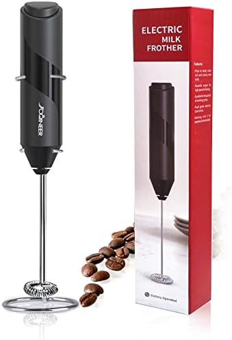  Milk Frother Handheld Battery Operated Electric Foam Maker, Drink Mixer With Stainless Steel Whisk And Stand For Cappuccino, Bulletproof Coffee, Latte,Frappe, Matcha (Black)
