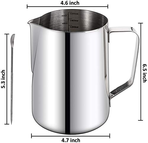  50oz Milk Frothing Pitcher, Stainless Steel Coffee Tools Cup Steaming Pitchers With Decorating Art Pen, Milk Coffee Cappuccino Latte Art Milk Jug Cup For Espresso Machines Latte Art