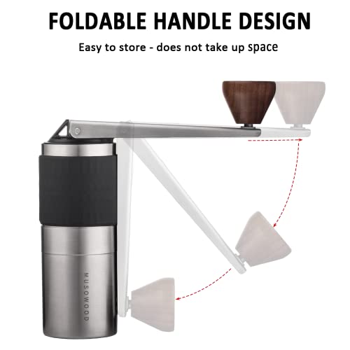  Wood Manual Coffee Grinder Capacity 25g With CNC Adjustable Coarse And Fine Knob, Stainless Steel Conical Burr, Portable Coffee Grinder With Folding Handle.
