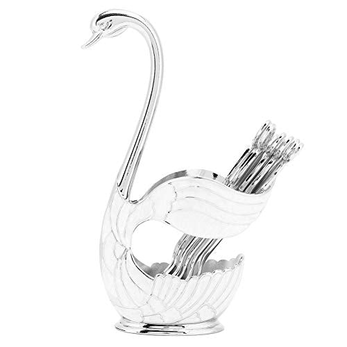  Coffee Spoon Holder Set, Elegant Swan Base Holder Dessert Scoop Serving Spoon Organizer Decorative European Style Metal Flatware Tableware With 6pcs Ice Cream Spoons (Silver White)