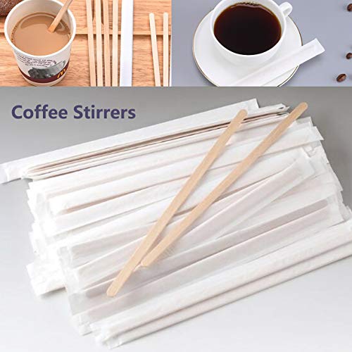  Disposable Wooden Coffee Stir Sticks Birchwood Tea Stir Sticks Kitchen Accessory Mixing Coffee Drinks Beverages Paper Wrapped Wooden Stirrers 1000pcs (5.5 Inch Premium Quality)